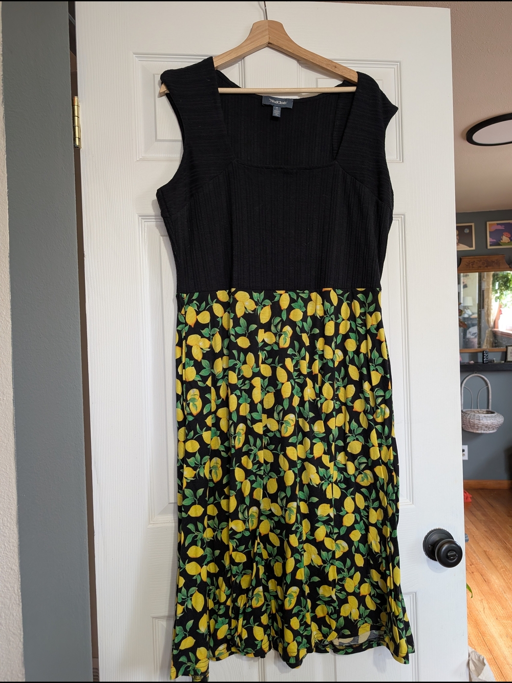 Modcloth Black and Yellow Lemon-Print Midi Dress - Picture 1 of 4